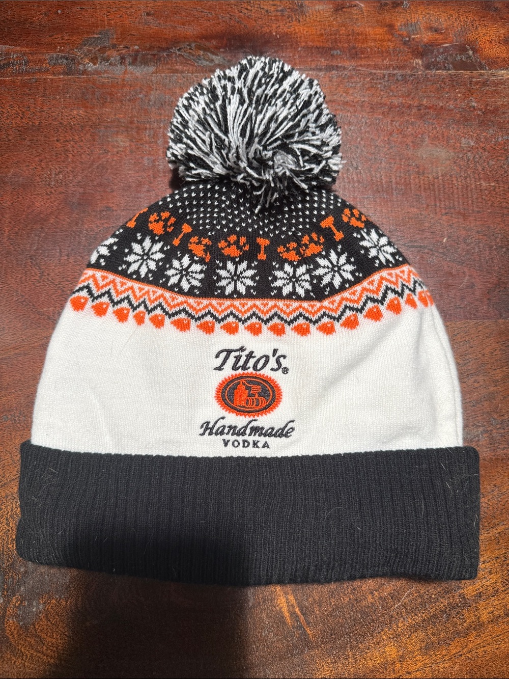 Tito's  Vodka Knit Pom Beanie - Black, White & Orange
